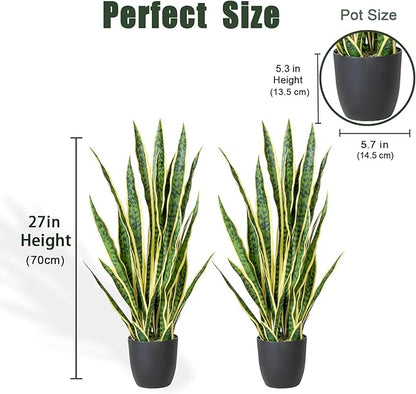 Artificial Snake Plant, 27" Fake Sansevieria with Basket, Faux Plant for Indoor Home Office Desktop Decoration, Perfect Faux Mother in Law Plants 2PCS
