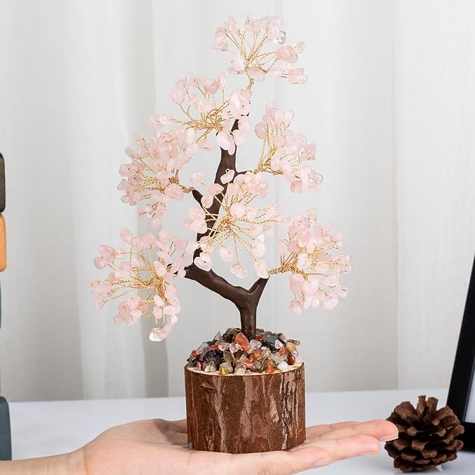 DUQGUHO Rose Quartz Crystal Tree - Cherry Blossom Pink Crystal Decor for Positive Energy, Meditation, Office - Good Luck Gifts for Women & Mom