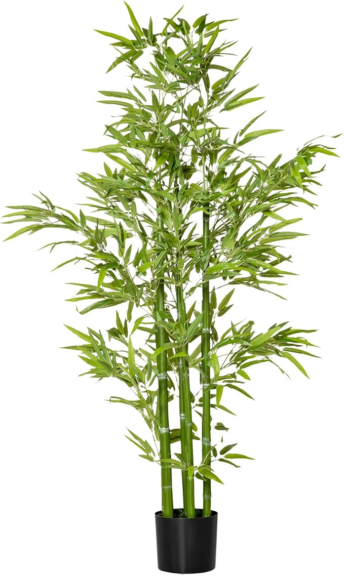 HOMCOM 5FT Artificial Bamboo Tree, Decorative Fake Plant in Nursery Pot for Indoor or Outdoor Decor, Green