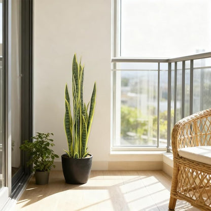 3FT-2PCS Artificial Snake Plant, 32 PVC Lifelike Leaves, 35in Faux Sansevieria for Indoor Home & Garden Decor, Potted Mother-in-Law's Tongue Plants, Yellow