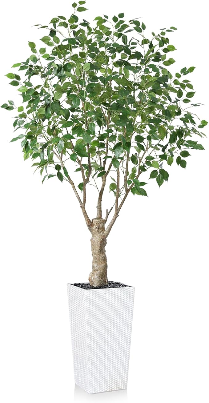 Ficus Artificial Trees Indoor Outdoor, 7ft Tall Fake Plants, Fake Ficus Silk Tree for Home Office Garden Patio Outdoor Modern Decor, 1 Pack