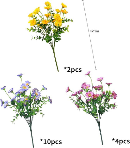 alyptus Artificial Daisy Flowers Outdoor Decoration 16 Bundles UV Resistant Blue Fake Silk Plants for Stunning Front Porch Pot Decor Outside (16 Bundle NO.P)