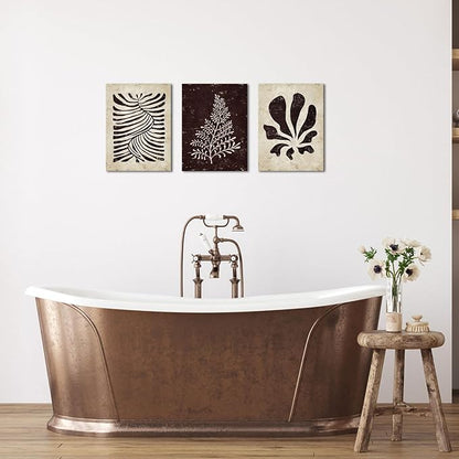 AoArtWZ 3 Pieces Botanical Plant Canvas Wall Art Boho Leaves Beige and Black Painting Minimalist Artwork for Kitchen Spa Yoga Room Decor Framed 12" x 16" x 3pcs