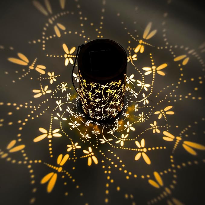 Christmas Gifts For women,Solar Lanterns Outdoor Hanging Lantern Lights, Dragonfly Hollowed-Out Metal Decor Lantern, Waterproof LED Decorative Garden Light - Delicate Garden Decoration for Patio, Yard