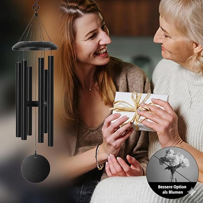 Wind Chimes for Outside Deep Tone, 38" Large WindChimes with 6 Tubes, 100% Rustproof Aluminum, Memorial Gift or Garden Patio Porch and Outdoor Décor(Black)