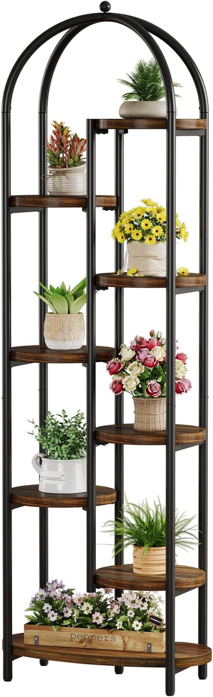 Tribesigns 8-Tier Plant Stand Indoor, 70" Tall Arched Plant Shelf with Metal Frame, Multi-Tier Flower Stand Pot Holder Corner Display Rack for Patio, Balcony, Garden, Living Room, Brow& Black