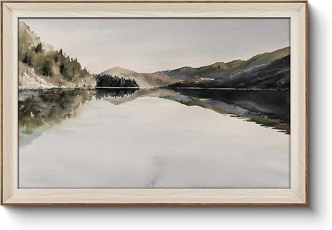 InSimSea Framed Canvas Wall Art Mountain Reflection Decor Vintage Nature Wilderness Art Decorative Rustic for Living Room, Bedroom, Office 24x36In