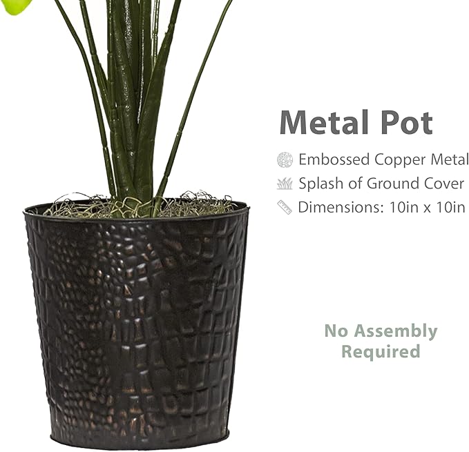 2.8ft Faux Monstera Deliciosa - Realistic Fade Resistant Foilage, No Maintenance, Large Indoor Artificial Plant in Copper Metal Pot - Living Room, Home & Office Decor