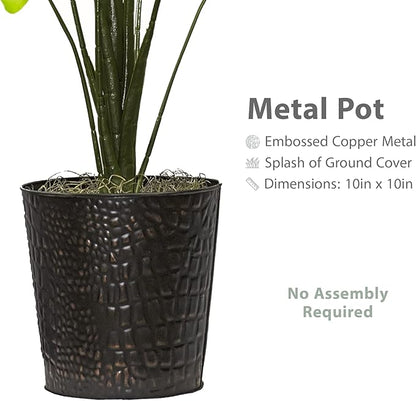 2.8ft Faux Monstera Deliciosa - Realistic Fade Resistant Foilage, No Maintenance, Large Indoor Artificial Plant in Copper Metal Pot - Living Room, Home & Office Decor