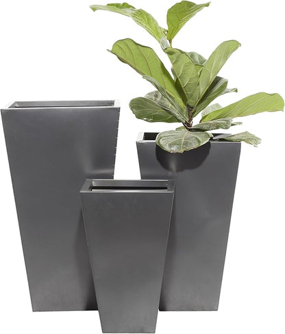 Deco 79 Metal Geometric Indoor Outdoor Planter Light Weight Minimalistic Large Planter Pot with Tapered Base, Set of 3 Planters 17", 21", 25"H, Dark Gray