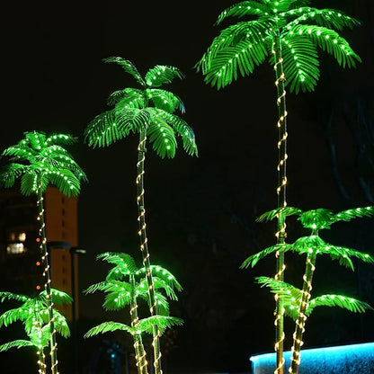Artificial Palm Tree Christmas Tree 7Ft 3Trunks 260LED Lighted Simulation Tropical Palm Tree Fake Plant Light for Patio Home Office Beach Yard Cruise Hawaiian Party Tiki Bar Decorations - Electric