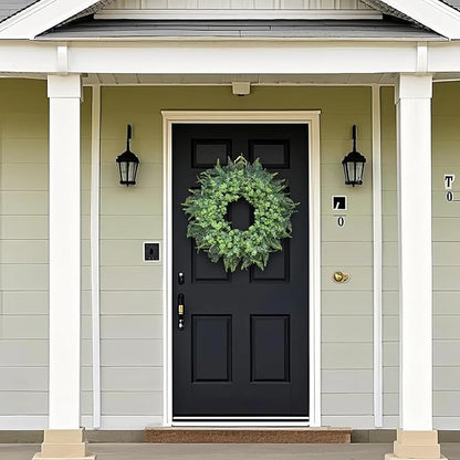 26'' Eucalyptus and Boston Ferns Wreath for Front Door - Large Artificial Greenery Outdoor Wreath for Porch,Window,Farmhouse,Home,Hanging Decor- Spring, Summer, All Seasons (Gray-Green)