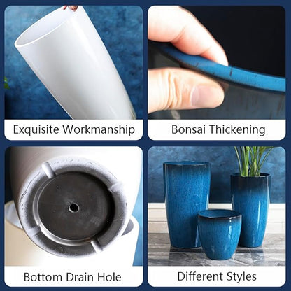 Tall Plant Pots Cement Grey Finish Unbreakable Flower Pot with Drainage Holes&Tray 11+12+21Inch H Planters For Garden Patio Indoor Outdoor Plants Modern Décor for Tall Plants Gift For Plant Lovers