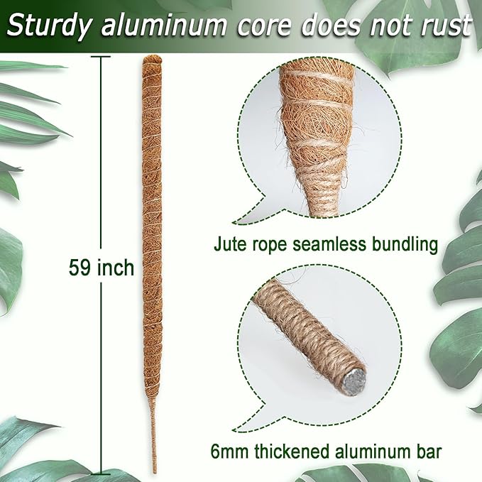 Soupiar Moss Pole for Plants Monstera, 59 Inch Tall Bendable Moss Poles for Climbing Plants Indoor, Large Handmade Plant Pole Sticks, Coco Coir Plant Support Stakes for Potted Plants, Pothos