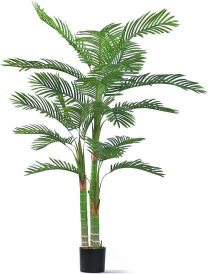 6FT Artificial Palm Tree, Artificial Palm Plant with Real Bark Design Faux Palm Tree for Indoor Outdoor Modern Decoration Plants in Pot for Home Office