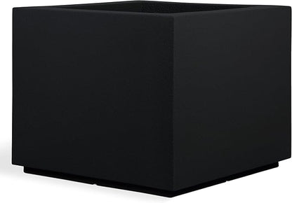 PolyStone Monterray Modern Outdoor/Indoor Square Planter, 23" L x 23" W x 19" H, Lightweight, Heavy Duty, Weather Resistant, Polymer Finish, Commercial Grade and Residential (Black)