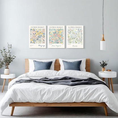 Framed Floral Canvas Wall Art Painting Botanical Wall Print Showcase Beijing, Las Vegas and Rome Flower Painting Poster Botanical Art Home Decor 16x24 inches x3