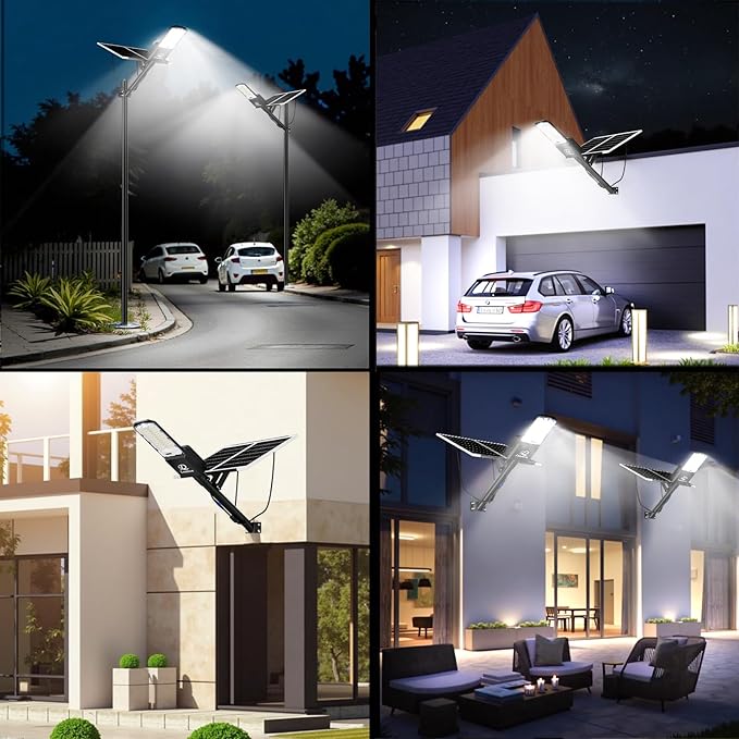 10800w Solar Street Lights Outdoor Waterproof Black, 650000LM Super Bright LED Beads Commercial Solar Flood Lights with Remote Control for Patio, Street, Court and Parkling Lot