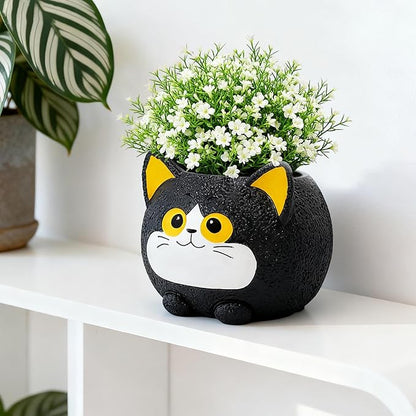 Black Cat Planter Pot - Unique Resin Succulent Planter with Drainage Hole, Funny Cat Plant Pots for Indoor Outdoor Plants, Cute Decorative Flower Pot Gift for Mother and Cat/Plant Lovers