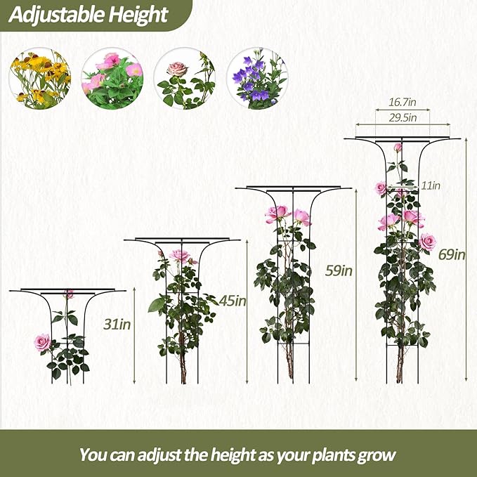 Trellis for Climbing Plants Outdoor - 69"(H), Expandable and Rust-Proof Metal Plant Support, Easy Installation, Garden Trellis for Potted Roses, Vines, Jasmine(2 Pack)