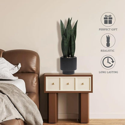 Artificial Plants Sansevieria Snake Plant with Black Ceramic Pot Desk Small Fake Plant for Indoor Living Room Kitchen Bathroom Farmhouse Home Decor