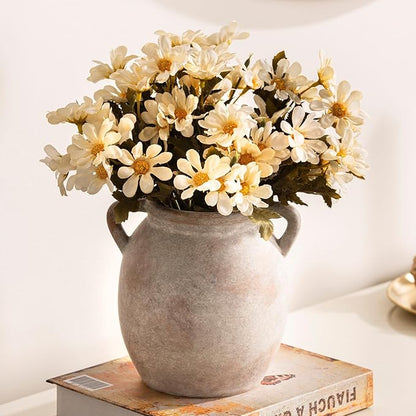 Ceramic Flower Small Vase 6 inch Farmhouse Rustic Vase Decorative Pottery Terracotta Vases for Home Decor Table Mantle Fireplace Living Room Bathroom Wedding Centerpiece