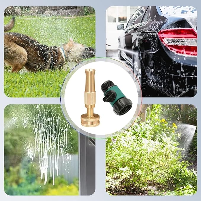 Garden Hose Sprayer Nozzle Adjustable Brass Hose Nozzle Heavy Duty Water Hose Spray Gun Nozzle with 3/4”GHT Thread On/Off Hose Shut Off Valve,for Watering Plants,Cleaning,Pets Shower 3 Pack
