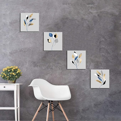 ARTISTIC PATH Botanical Leaf Prints Wall Art: Branch Leaves Pictures Paintings on Canvas Artwork for Dinning Room (12" W x 12" H x 4 PCS,Multi-Sized)