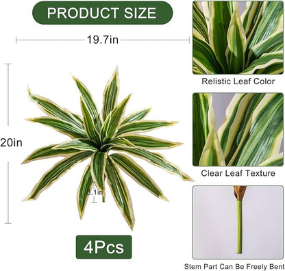 4 Pcs Artificial Greenery Stems Dracaena Faux Branches Artificial Plants Realistic Fake Dracaena Greenery Realistic Plants for Indoor Outdoor Porch Patio Home Office Living Room Decor (Yellow)