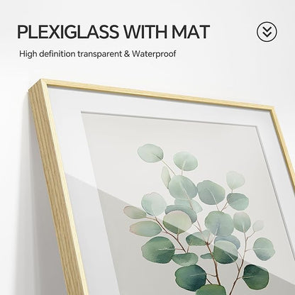 Framed Boho Sage Green Botanical Wall Art for Living Room, Farmhouse Minimalist Plant Artwork for Walls, 4 piece Vintage Leaf Picture Prints for Bathroom Bedroom Kitchen Wall Decor, 12x16 Inch