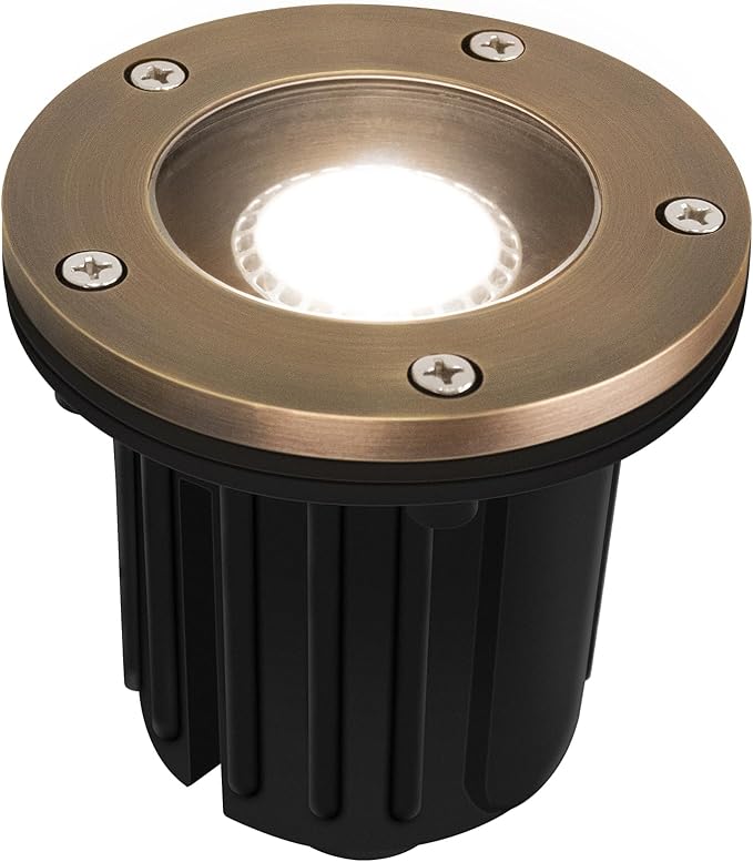 GKOLED 12V LED Brass Well Lights, In Ground Light Outdoor with MR16 Bulb and Swival Base, Low Voltage Landscape Lighting, 5W 410LM 2700K, IP67 Waterproof Up Light for Garden Trees Bushes, Open Top
