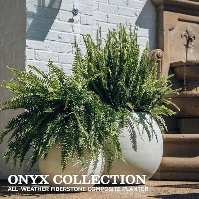 Ash & Ember 16" Round Sphere Satin Ivory Planter, 14 Gallon Lightweight Fiberstone Composite with Weather-Resistant Finish, Modern Planter Pot for Indoor and Outdoor Plants