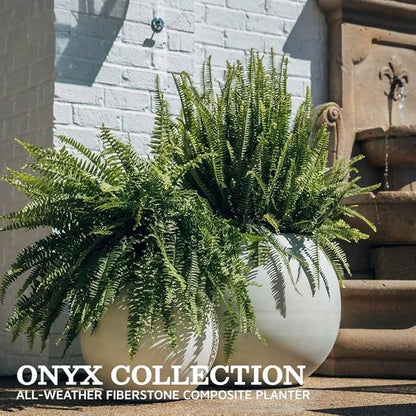 Ash & Ember 16" Round Sphere Satin Ivory Planter, 14 Gallon Lightweight Fiberstone Composite with Weather-Resistant Finish, Modern Planter Pot for Indoor and Outdoor Plants