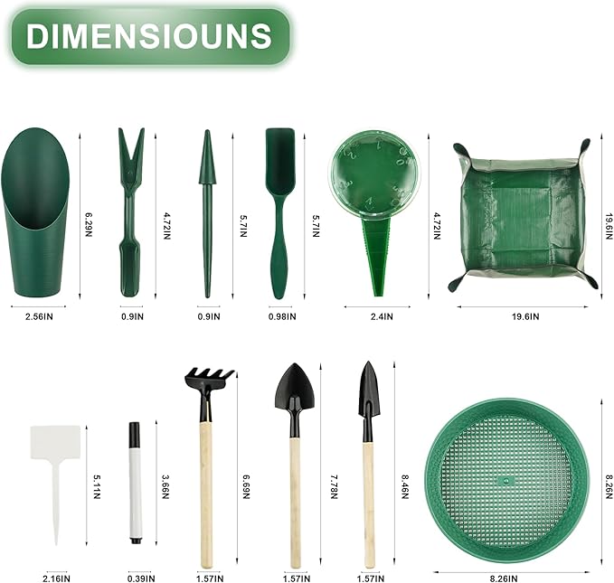 16Pcs Garden Tools, Mini Garden Hand Transplanting Succulent Tools Set, 19.6" Thickened Plant Repotting Mat & Succulent Hand Tools, Plants Transplanting Supplies for Indoor Outdoor Fairy Care, Cactus