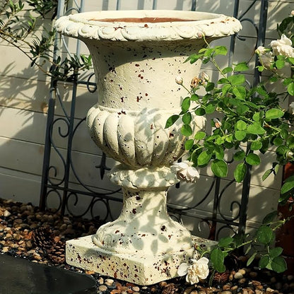 VISIBLE Vintage European Giant Garden Urn Planter, Decorative Cement and Fiber Flower Pot, Make Rust Finished, Wrap Foam Safely Delivered from Local Warehouse (Award Cup, Large)