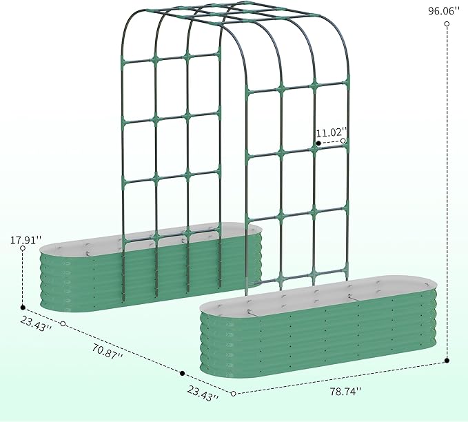 CABIHOME Raised Garden Bed with 96-Inch TrellisGalvanized Steel, Vertical Planter Box for Outdoor Vines, Flowers & Herbs, Expandable, Rust-Proof, Includes Plant Clips & Drainage Netting, Green