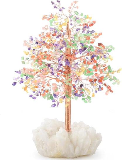 Gemstone Crystal Tree of Life,Quartz Base Chakra Tree,Feng Shui Money Tree Bonsai,Wealth Prosperity Good Luck Reiki Healing Crystals Balancing,Ornament Home Decor,Spriture Gift,Size 10-11"