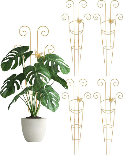 4 Pcs Metal Butterfly Indoor Plant Trellis for Climbing Plants, 30" Expandable Garden Support for Potted Plants Outdoor, Houseplant Climber for Ivy Pothos Monstera Hoya Flower (Gold)