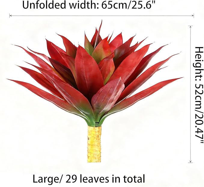 NASAMA 2Pack Artificial Plants, Large Agave, red and Green, Indoor Office Artificial Plants, UV-Resistant Fake Outdoor Decoration, Festival Outfits (Red, 28" Large 29 Leaves)
