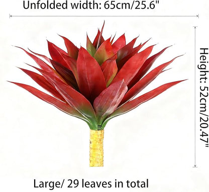 NASAMA 2Pack Artificial Plants, Large Agave, red and Green, Indoor Office Artificial Plants, UV-Resistant Fake Outdoor Decoration, Festival Outfits (Red, 28" Large 29 Leaves)