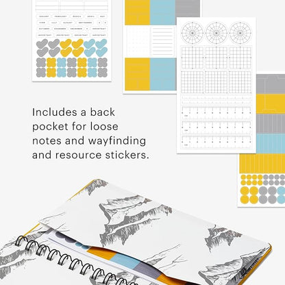 Stone Weatherproof Journal Gardening Notebook – A5 Ring-Bound, Vegan Leather Cover, Waterproof Paper, 128 Pages Half Grid & Dot Grid, Garden Planner with Plant-Spacing Resources (Yellow)