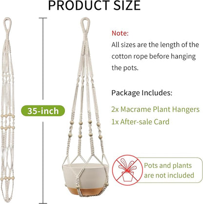 Macrame Plant Hanger - Fits 4 to 13 inches Pots for Indoor Outdoor, 35 Inch, Set of 2, Ivory (POTS NOT Included)