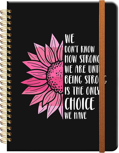 Ruled Spiral Writing Notebook,A5 Hardcover Lined College Journal for Women Lady Girl,Strong Twin-Wire Binding with Premium Paper,8.4" X 6",Perfect for School,Office,Home Gifts(Sunflower Breast Cancer)