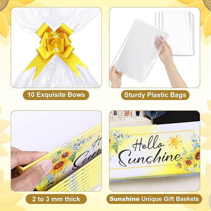AFOROEOA 10PACK Sunshine Baskets for Gifts Empty, 10x12” Gift Baskets for Women Empty 10 Bows 10 Bags, Empty Gift Basket for Women Mother's Day Thanksgiving Christmas Easter Teacher Appreciation