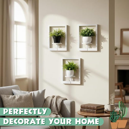 3 Pcs Wall Plant Holder Window Wooden Plant Shelves Photo Frame Planters Pot Holder Indoor Planters Wall Hanging Flower Pot Rack for Home Living Room Bedroom Entrance(Distressed White)
