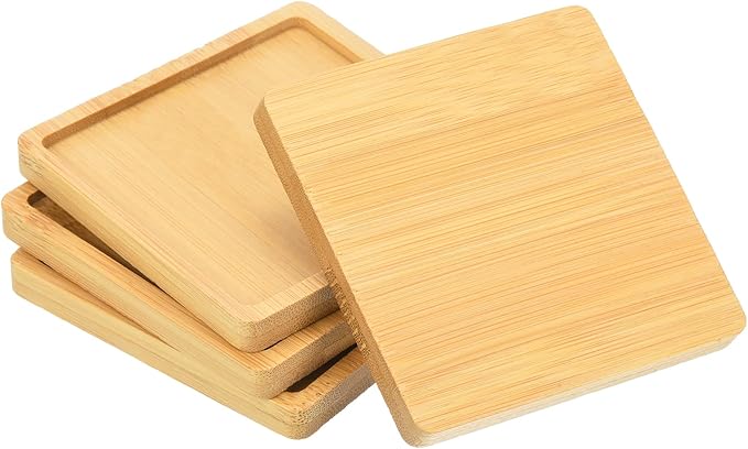 PATIKIL Plant Pot Saucer 3.5 Inch, 4 Pack Bamboo Square Flower Drip Tray for Home Indoor