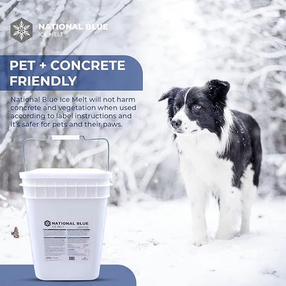 National Blue Snow Salt Ice Melt 50lb Bucket - Fast Acting Ice Melter - Pet, Plant and Concrete Friendly, Environmentally Safe - Free of Magnesium Chloride - Melts to -15°F