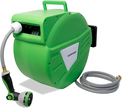 Retractable Garden Hose Reel, 5/8 in x 100 ft, Wall Mount Hose Reel, with 180° Swivel Bracket, Automatic Slow Return System, Any Length Lock for Outside