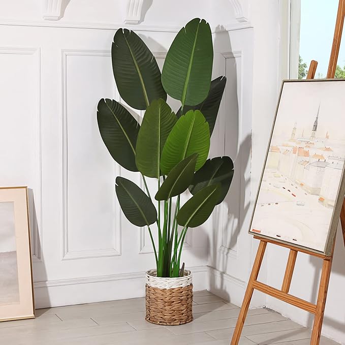 Fopamtri Artificial Bird of Paradise Plant Fake Tropical Palm Tree for Indoor Outdoor, Perfect Faux Plants for Home Garden Office Store Decoration, 5 Feet-1 Pack