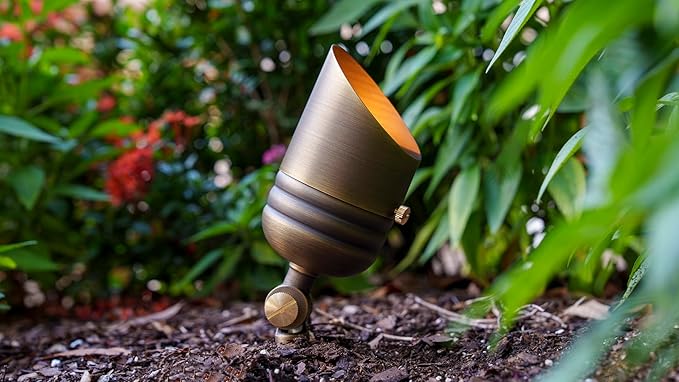 VOLT Fat Boy 12V Brass Outdoor Mini Spotlight (Bronze) with 5W 2700K Warm White 400 Lumen MR16 LED Bulb for Low Voltage Landscape Lighting of Yard, Lawn, Garden, Patio, Trees & House